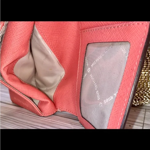 Sold Michael Kors Tangerine  Orange Bifold Leather Wallet  & Change Purse - Picture 7 of 11